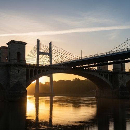 Architectural bridge at sunrise symbolizing structured estate planning and generational wealth transition.